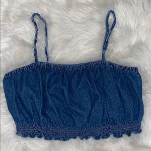 Jean crop top with lettuce trim